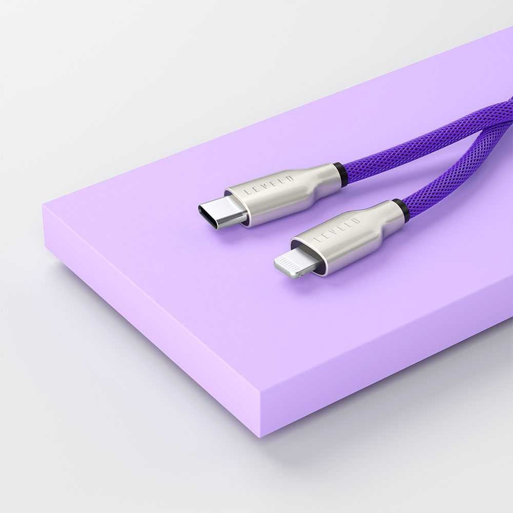 Levelo Polyester Braided USB-C to Lightning Cable 1.1m - Deep Purple