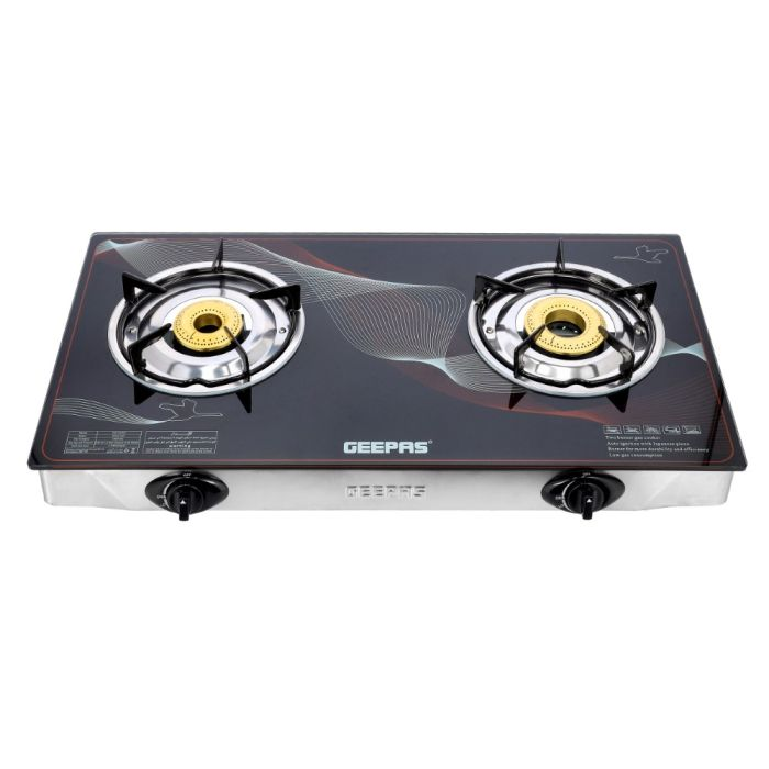 Gas Cooker, Stainless Steel Front Panel, GGC31027 - Indian Burner Saves Gas 60%, Enamelled Pan Support,2 Years Warranty, Cast Iron Burner Head, Tempered Glass With Printing Design