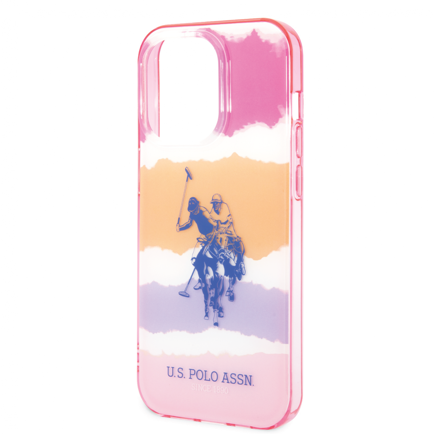 USPA PC/TPU Case With Blurred Stripes & Horse Logo For iPhone 14 Pro - Pink