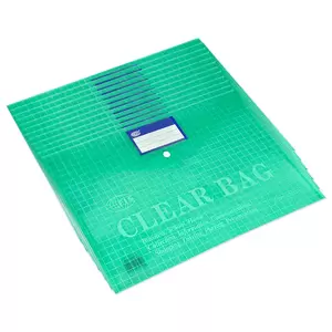 FIS Clear Bag, A4, Green, Pack of 12 Pieces With Name Card Pocket