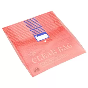 FIS Clear Bag, A4, Red, Pack of 12 Pieces With Name Card Pocket