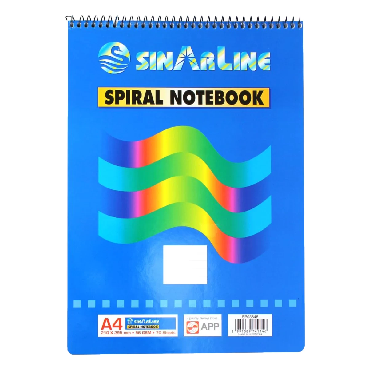 SINARLINE SPIRAL PAD, TOP SPIRAL, LINE RULED, 56GSM, 70SHEETS/PAD, ASSORTED SIZES
