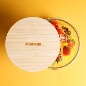 Royalford Round Glass Food Container With Lid - Plastic - Clear - RF10326