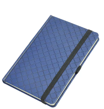 FIS Notebook With Elastic Band Italian PU Cover, Ivory Paper, 5 mm Square, Blue Color, 96 Sheets, Pen Holder With Gift Box, 13 x 21 cm Size