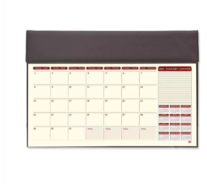 FIS Year Planner 2024 (English/French) Italian PU with Desk Blotter, Dark Brown - FSDKPUBEF24DBR