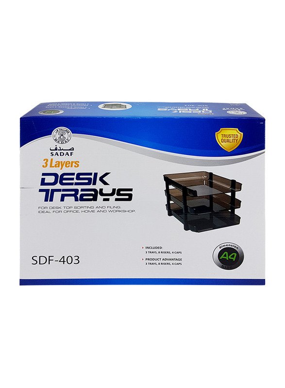 Sadaf 3-Layer Plastic Desk Tray, Clear/Smoke