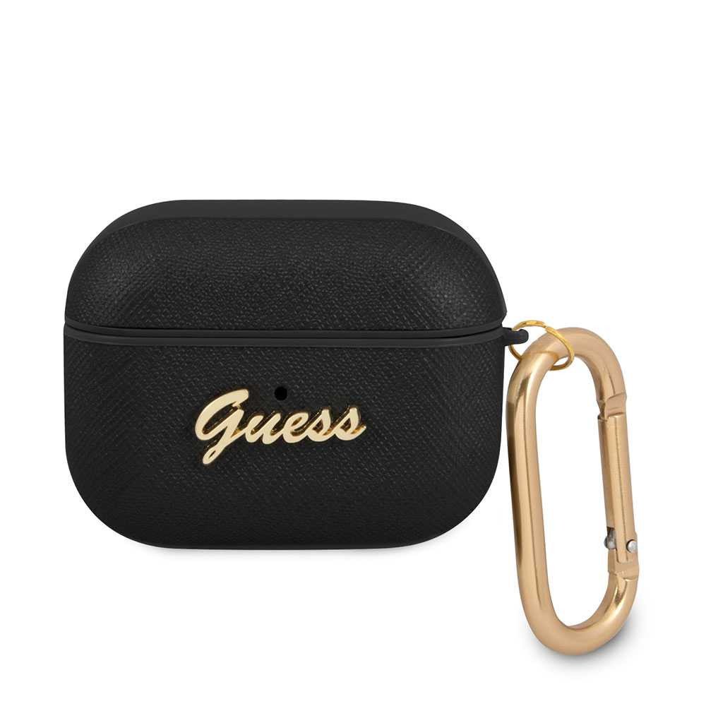 Guess PU Saffiano Case with Script Metal Logo for Airpods Pro - Black