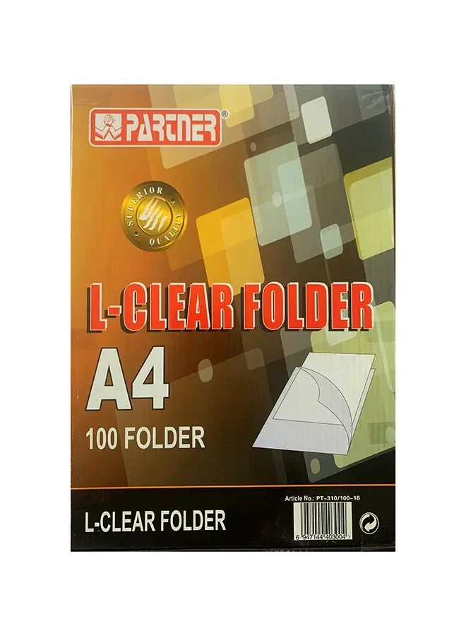 Partner A4 L-Shape Folder Box Clear 100-Piece