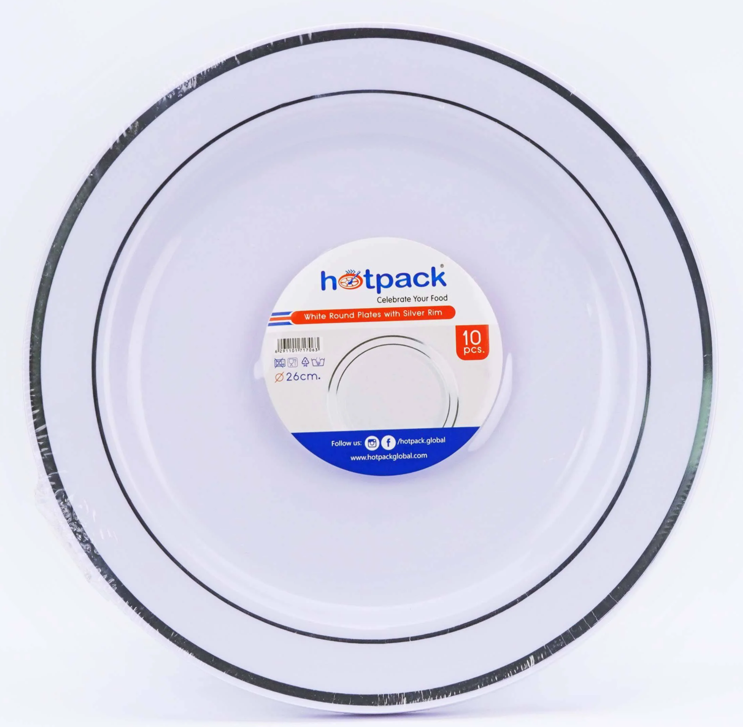 White Round Plate With Silver Rim Design 10 Pieces