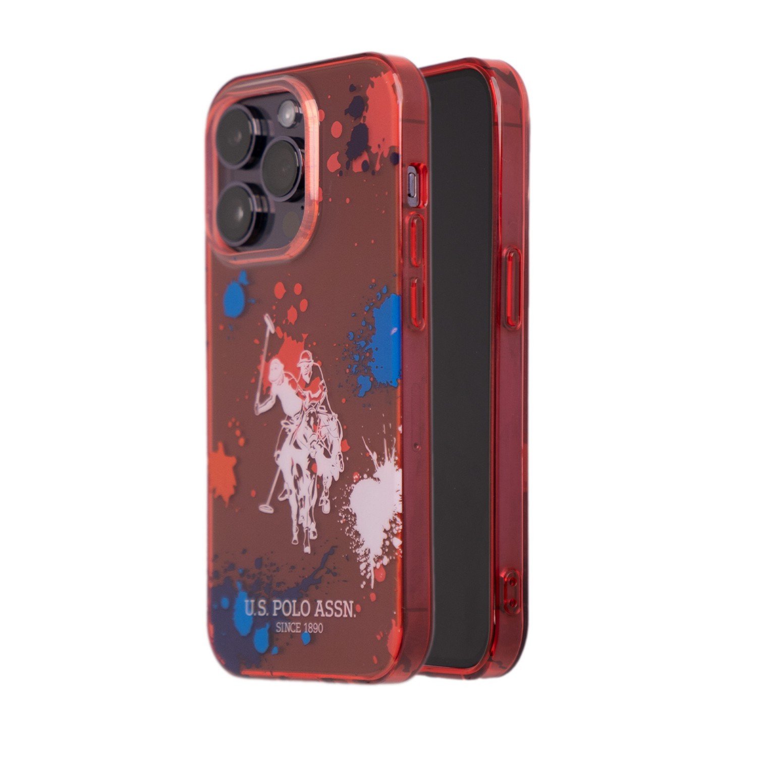 USPA PC/TPU Case With Splatter Pattern & Horse Logo For iPhone 14 Pro - Red