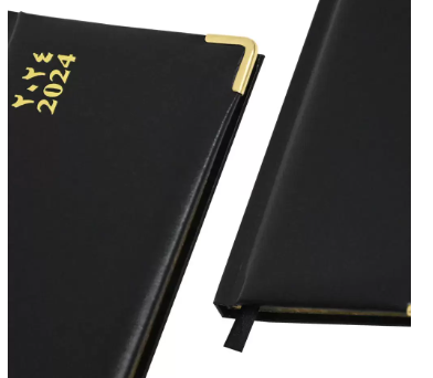 FIS 2024 Golden Slim Arabic English Diary Vinyl, 1 Side Padded Black -FSDI52AEG24BK