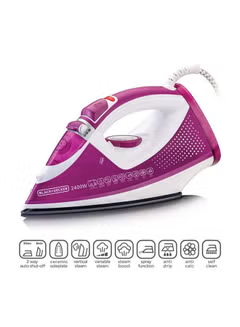 Steam Iron with Ceramic Soleplate,/Anti-Drip/Anti-Calc/Auto Shut-Of,f/Self Clean Function ,320.0 m,l 2400.0 W X2450-B5 Purple/White.