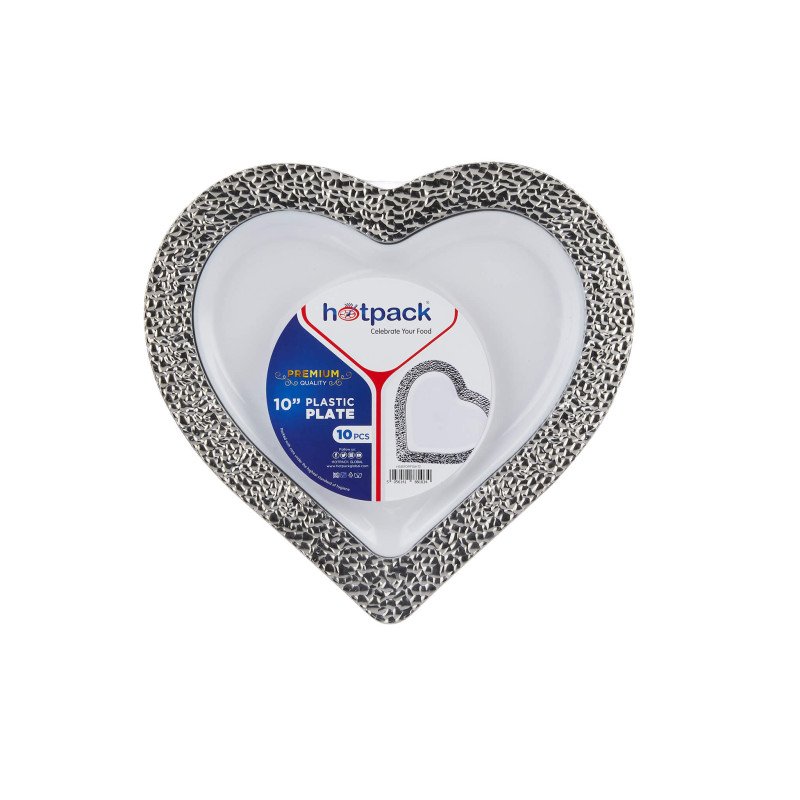 Premium Design Heart Plate with Silver Rim 10 Pieces