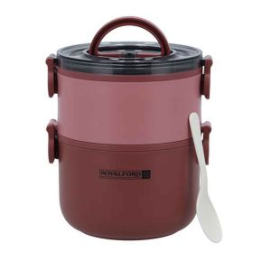 Royalford Double Layer Round Lunch Box - Stainless Steel - 1600 ML