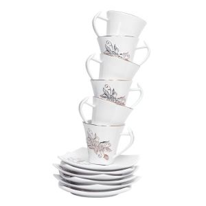 Royalford New Square Cup & Saucer Set - Bone china - White - RF5725