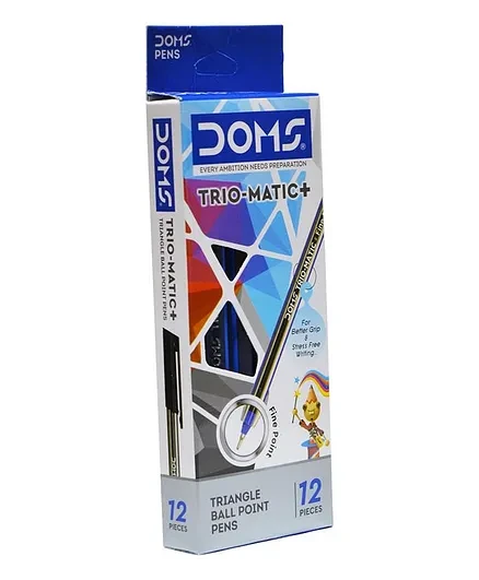Doms Trio-Matic+ Fine Point Ball Pens, 0.6mm Tip, Blue Triangle (12 piece of Pack)