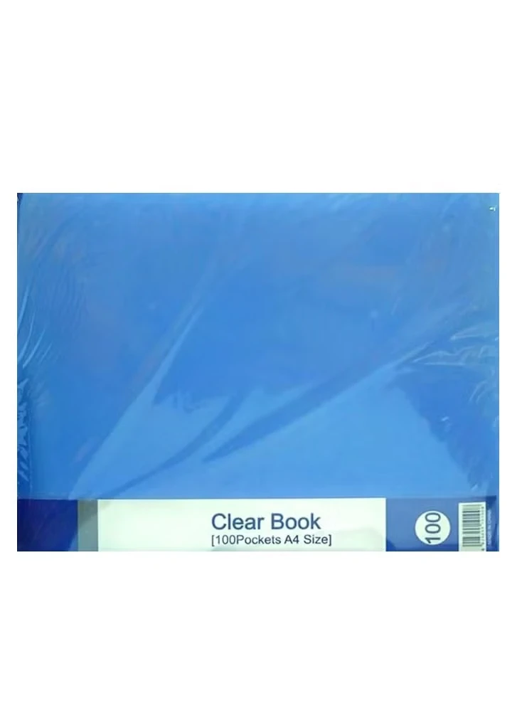 Deluxe 100-Pocket Clear Book, A4 Size Blue Colour