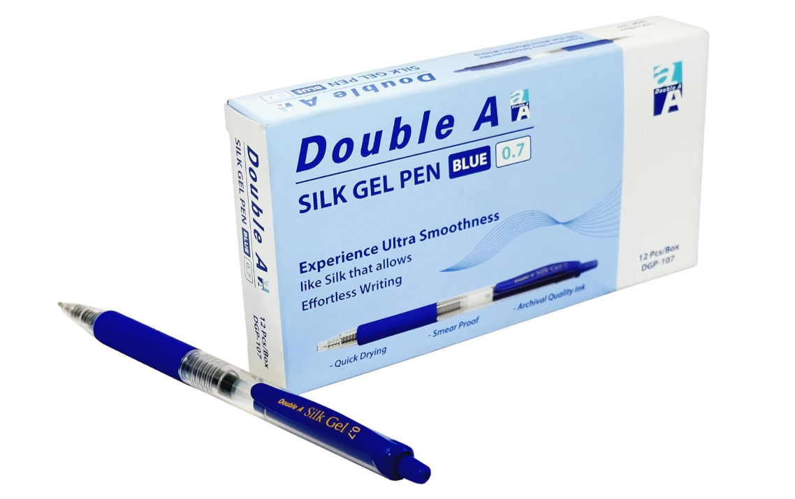 Double A Silk Gel Pen 12-Pieces Set, 0.7 mm Tip Size, Blue