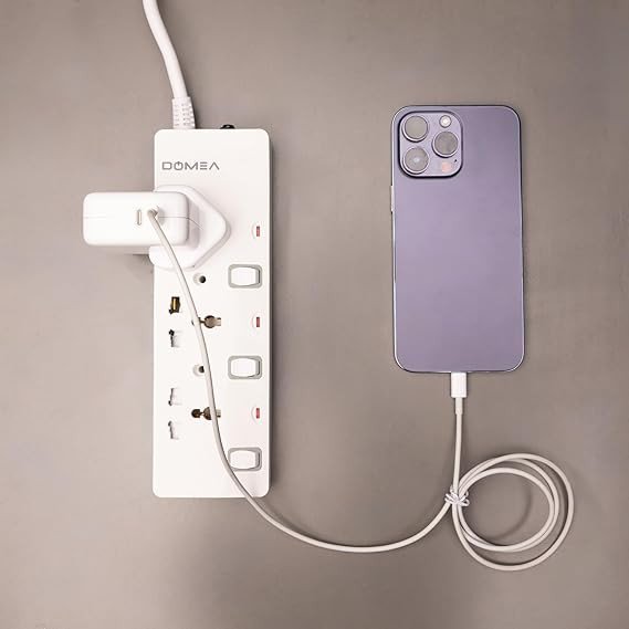 DOMEA Multi Plug Extension With 3 Universal Sockets | Plug Type Adaptor | 3 Meter Copper Cable | Safety Fuse | Individual Switches