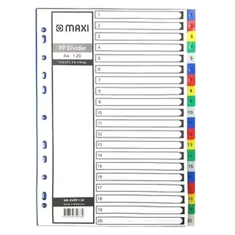 Maxi 1-20 Part Coloured PP Divider White