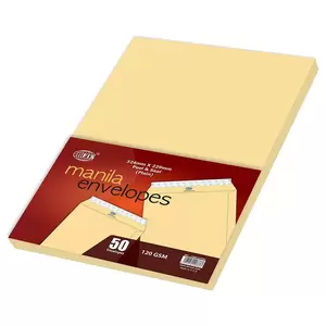FIS Manila Envelopes Peel & Seal, Plain, Pack of 50 Pcs. C4 (324 x 229 mm), 120 GSM - FSME1227P50