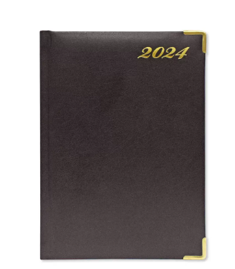Fis 2024 A5 Diary,Gold Corners,English Vinyl 1Side Padded Chocolate -FSDI22E24CH