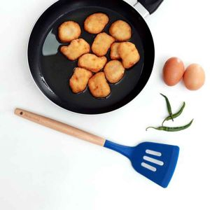 Royalford Slotted Turner - Silicon, Melamine - Blue - 33 CM