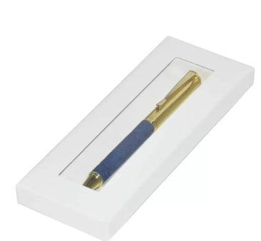 FIS Gold Pens with Embossed Italian PU Wrapper and Gift Box, Blue Colour - FSPNGPUBLD6