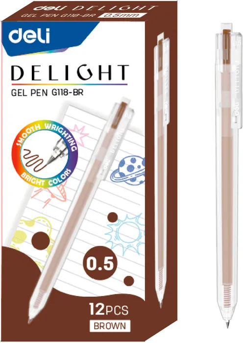 Deli EG118-BR # Creative Portable Gel Pen Office Supplies # Bullet: 0.5mm # Brown