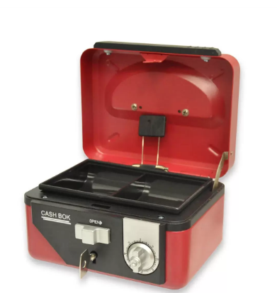 FIS Cash Box Steel Red Color With Number/Key lock, 152 x 115 x 80 mm, 6 Inch Lock Size - FSCPTS1036CRE