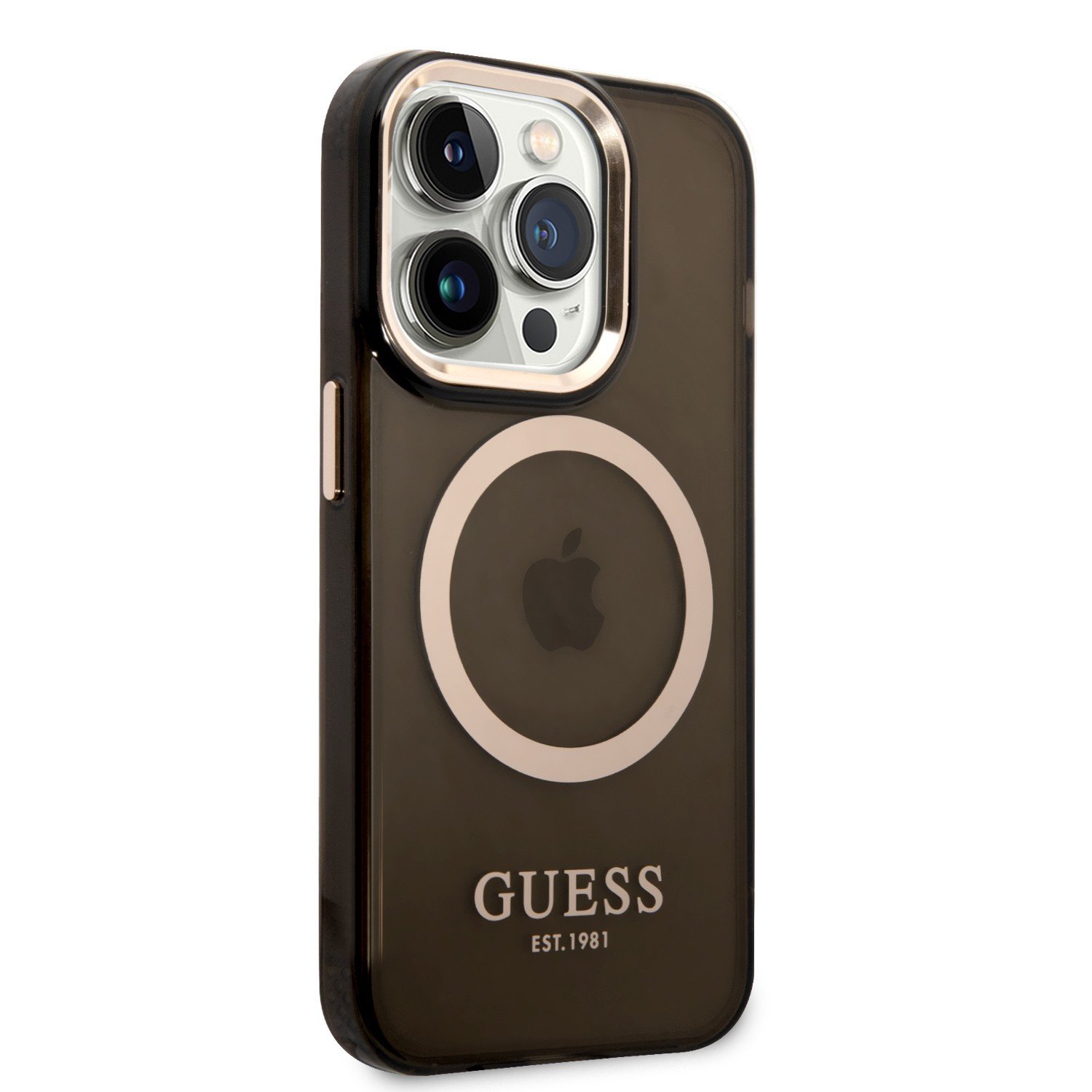 Guess Magsafe Case With Translucent Gold Outline For iPhone 14 Pro Max - Black