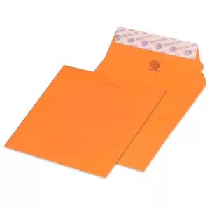 FIS Pack of 25 Color CD Envelopes, 80 GSM, Peel & Seal, Size 125 X 125 mm, Round Window, Color Bright Orange