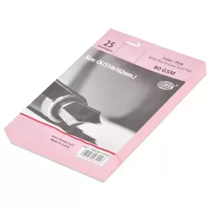 FIS Pack of 25 Color Envelopes, 80 GSM, Peel & Seal, Size 114 X 162mm, Color Pastel Pink