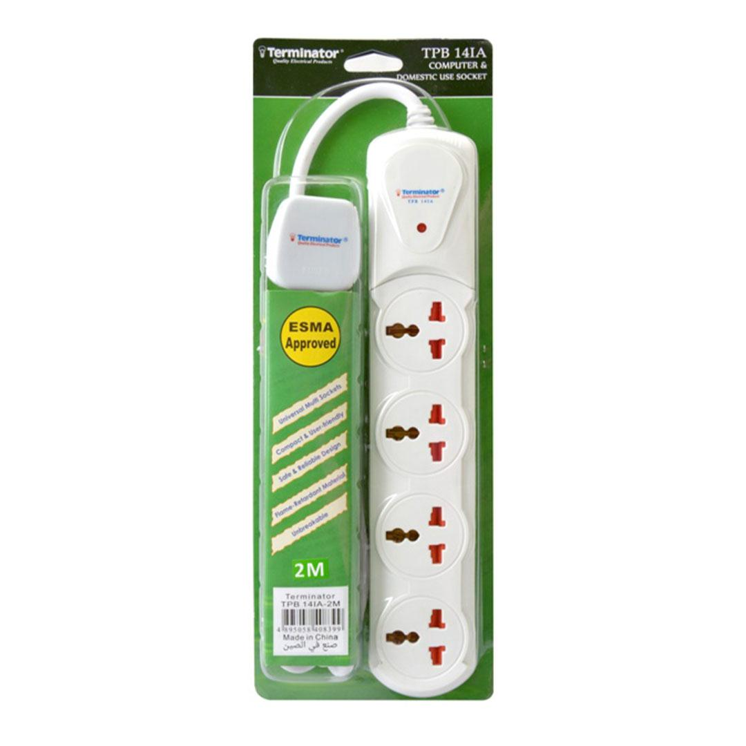 4 Way Universal Power Extension Socket 1.25mm2 Cable Single LED Off White Body 2M Cable 13A Plug