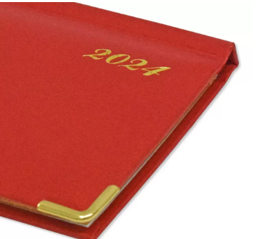 Fis 2024 Golden Slim English Diary Vinyl, 1 Side Padded Red -FSDI52EG24RE