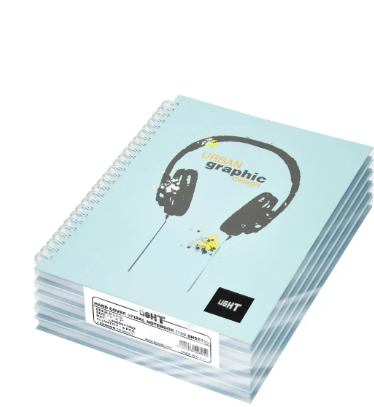 Light Spiral Hard Cover Notebook Single Line (Pack of 5 Pcs X 100 Sheets) 9X7 Inch Size - LINBS971802