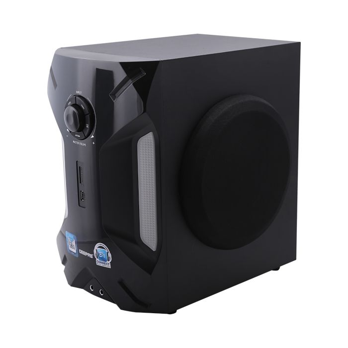 Geepas 2.1 Multimedia Speaker, 35000 Watts Peak Power, 8" Woofer| USB, Bluetooth & Multiple-Devise, Multiple Devise Inputs (Pc, Ps4, Xbox, Tv, Smartphone, Tablet, Music Player)