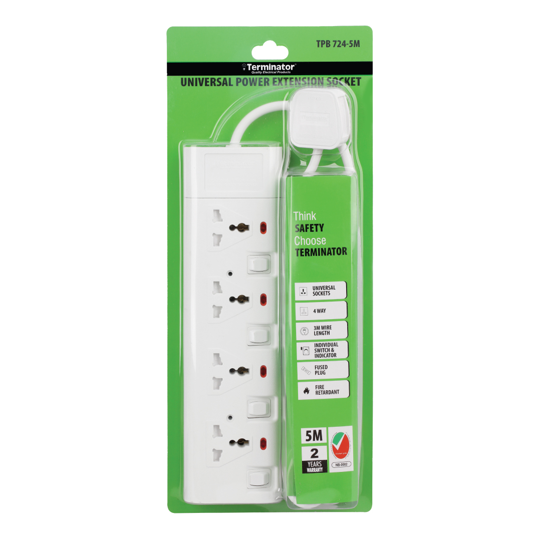 4-Way Universal Power Extension Socket With Individual Switch & Indicator