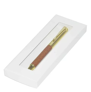 FIS Gold Pens with Embossed Italian PU Wrapper and Gift Box, Brown Colour - FSPNGPUBRD5