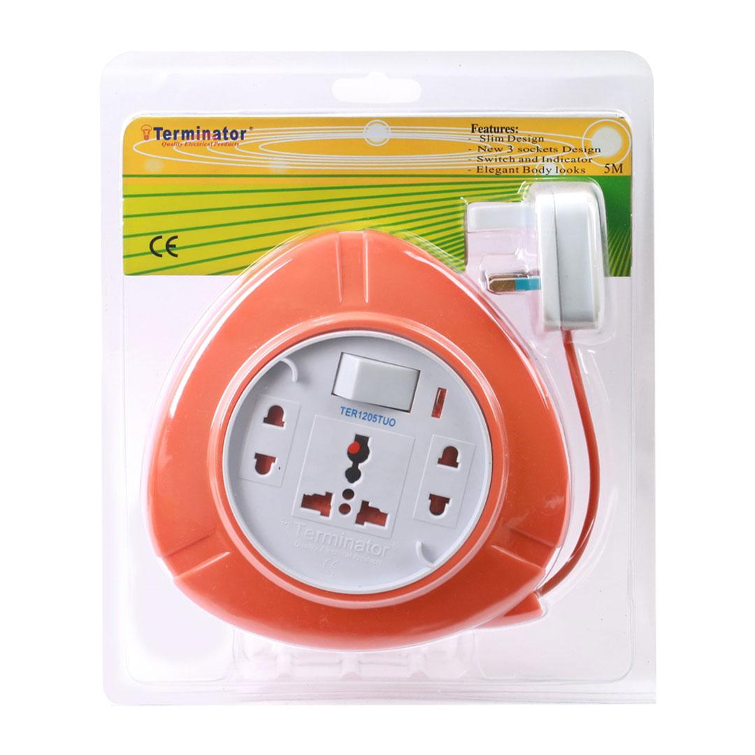 3 Way Extension Reel Mini With Shutter 5M Cable 13A