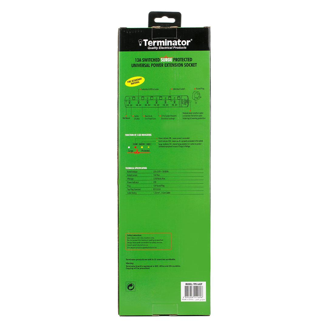 6 Way Universal Power Extension Socket With 3 LED Surge Protection Individual Switches & Indicators 3M 13A