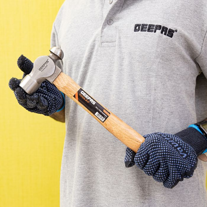 Geepas Ball Pein Hammer With Wooden Handle - Induction Hardened & Forged Head | Carbon Steel Head | Ideal For Engineers, Jewelry Maker And Many DIY Workers