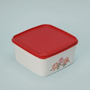 Royalford Square Storage Bowl - Plastic - White & Red - 3 LITER
