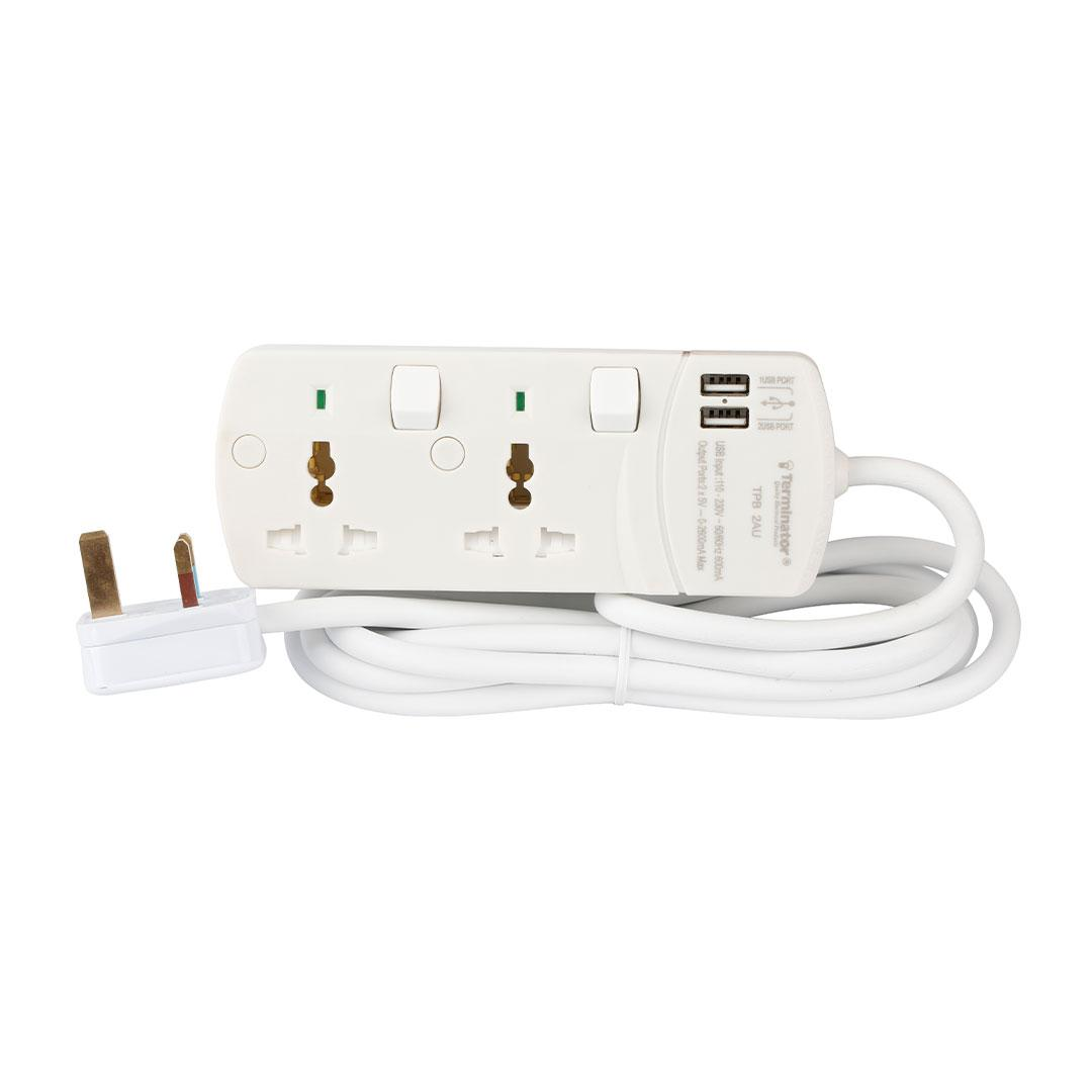 2 Way Universal Power Extension Socket With 2USB