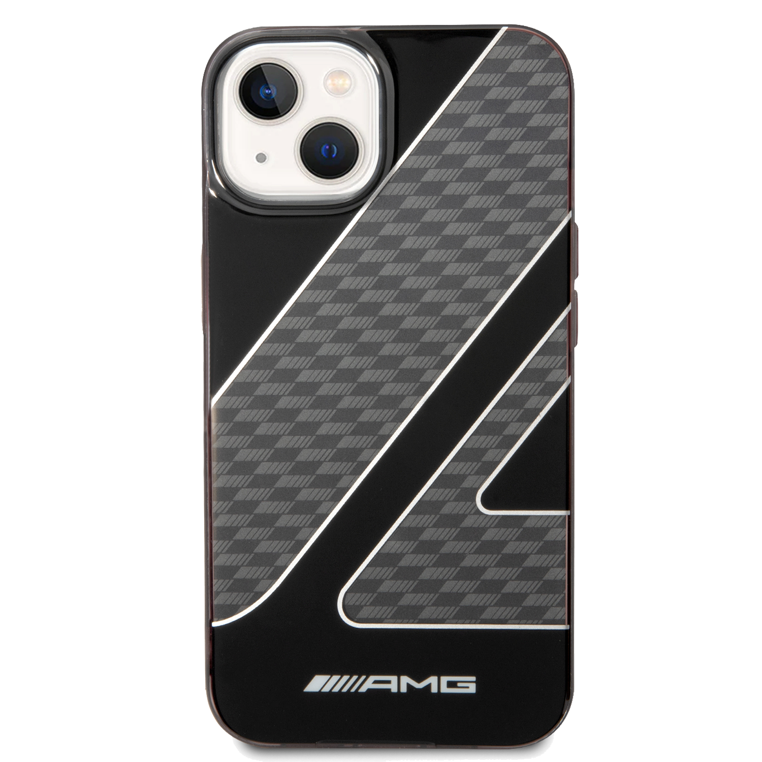 AMG Transparent Double Layer Case With Checkered Flag Pattern For iPhone 14 Plus - Black