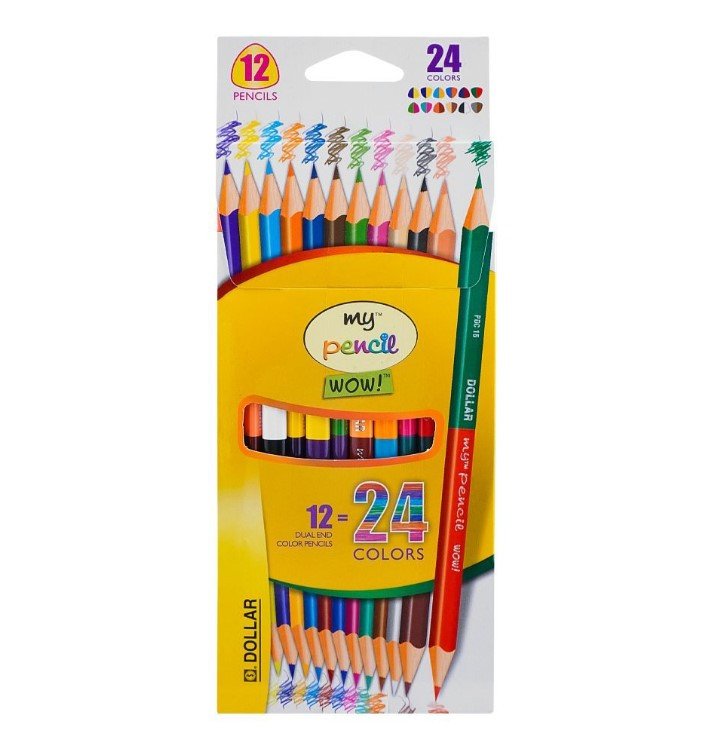Dollar My Pencil Wow! Dual End Color Pencils 24 Colors Assorted 12-Pack