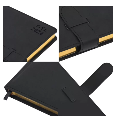 FIS Golden Agenda Diary 2024 (Arabic/English) Italian PU, 1-Side Padded, Black - FSDI75AEPG24BK