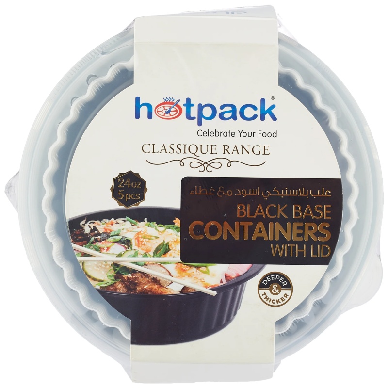 Black Base Round Ribbed Container with Lids 5 Pieces