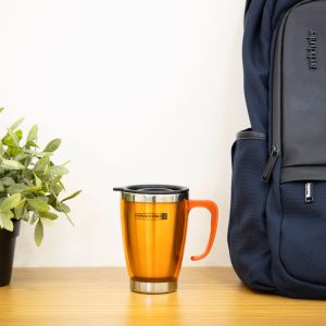 Royalford 14Oz Double Wall Travel Mug - Stainless Steel - Orange - RF5129OR
