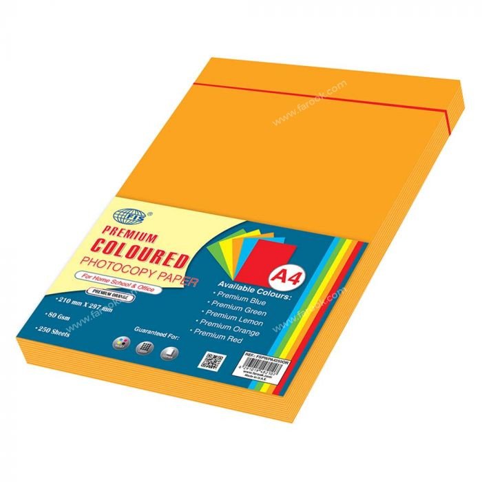 FIS Color Photocopy Paper A4, 80gsm, 250 Sheets, Premium Orange - FSPWPA4250OR